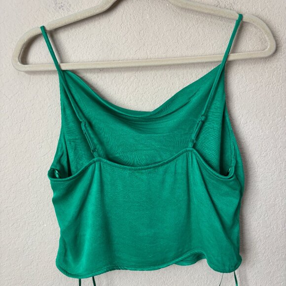 Zara Kelly Green Satin Draped Front Cropped Blouse Top - Picture 3 of 6